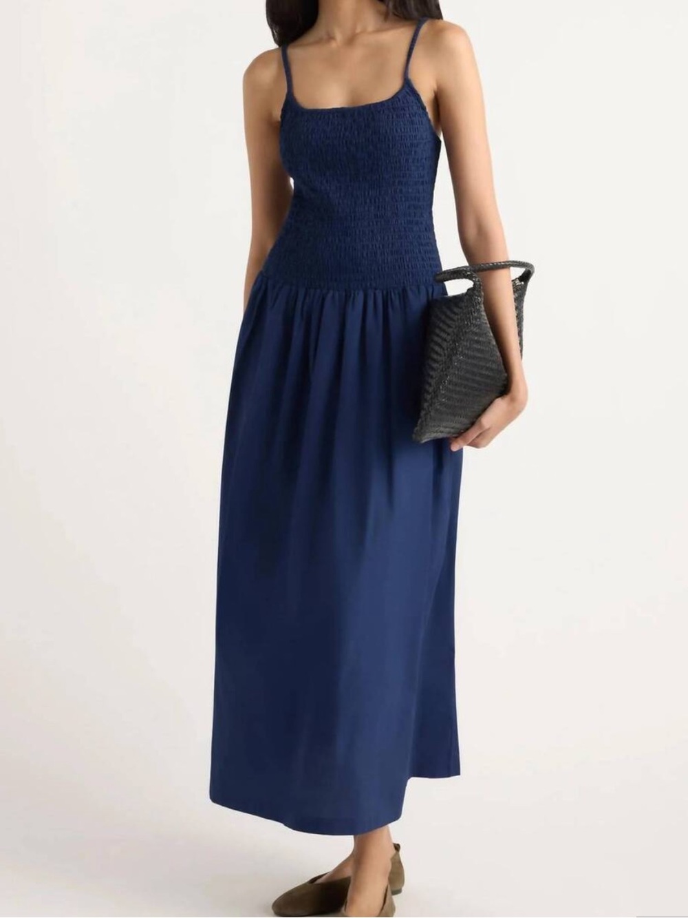 Modern Citizen - Venus Smocked Organic Cotton Midi Dress Dark Cobalt